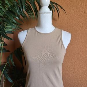 3/$25 NWT Mangopop Collection BodySuit Tee Shirt Crew Neck Tan XL Sleeveless